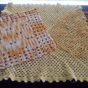 Vintage Cottagecore Doilies Orange and Yellow Set of 3 Hand Crocheted